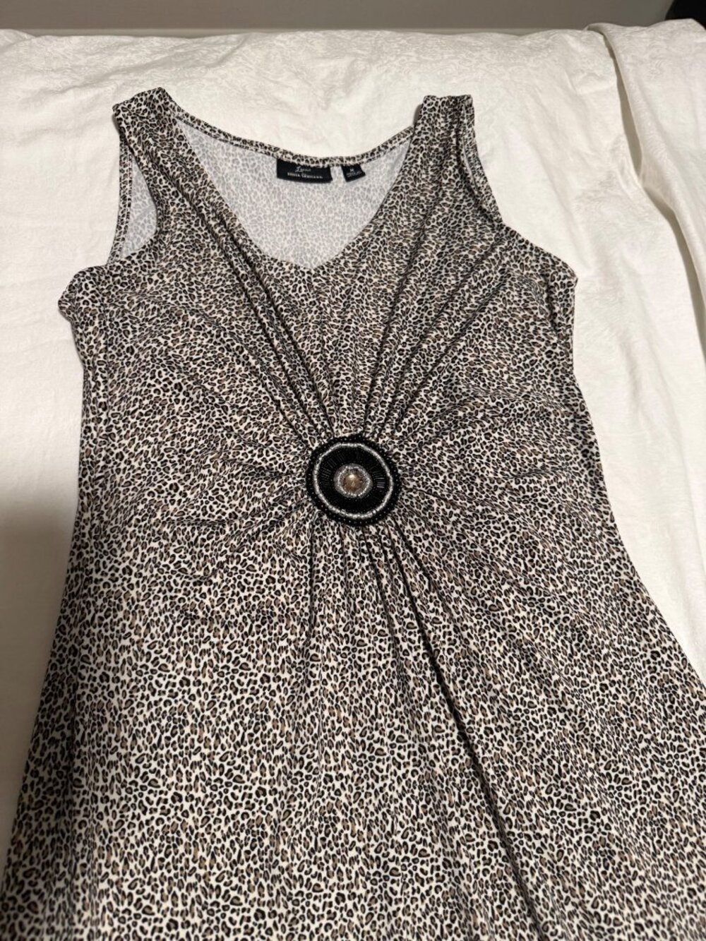 Jennie for Nina Leonard Maxi Dress Women's Medium Animal Print Beaded Sleeveless